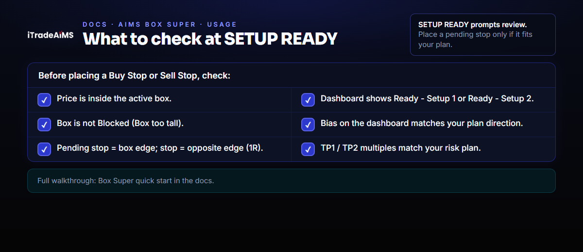 Teaching checklist: what to verify when AIMS Box Super shows SETUP READY