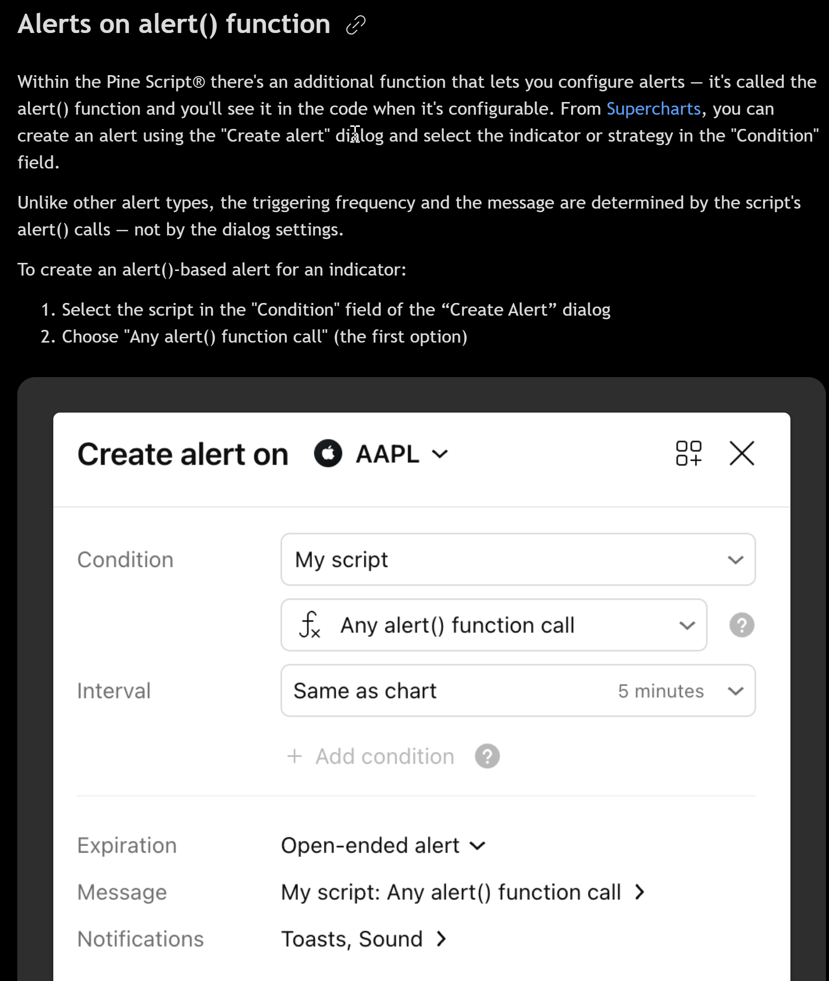 TradingView help — select script in Condition and Any alert function call