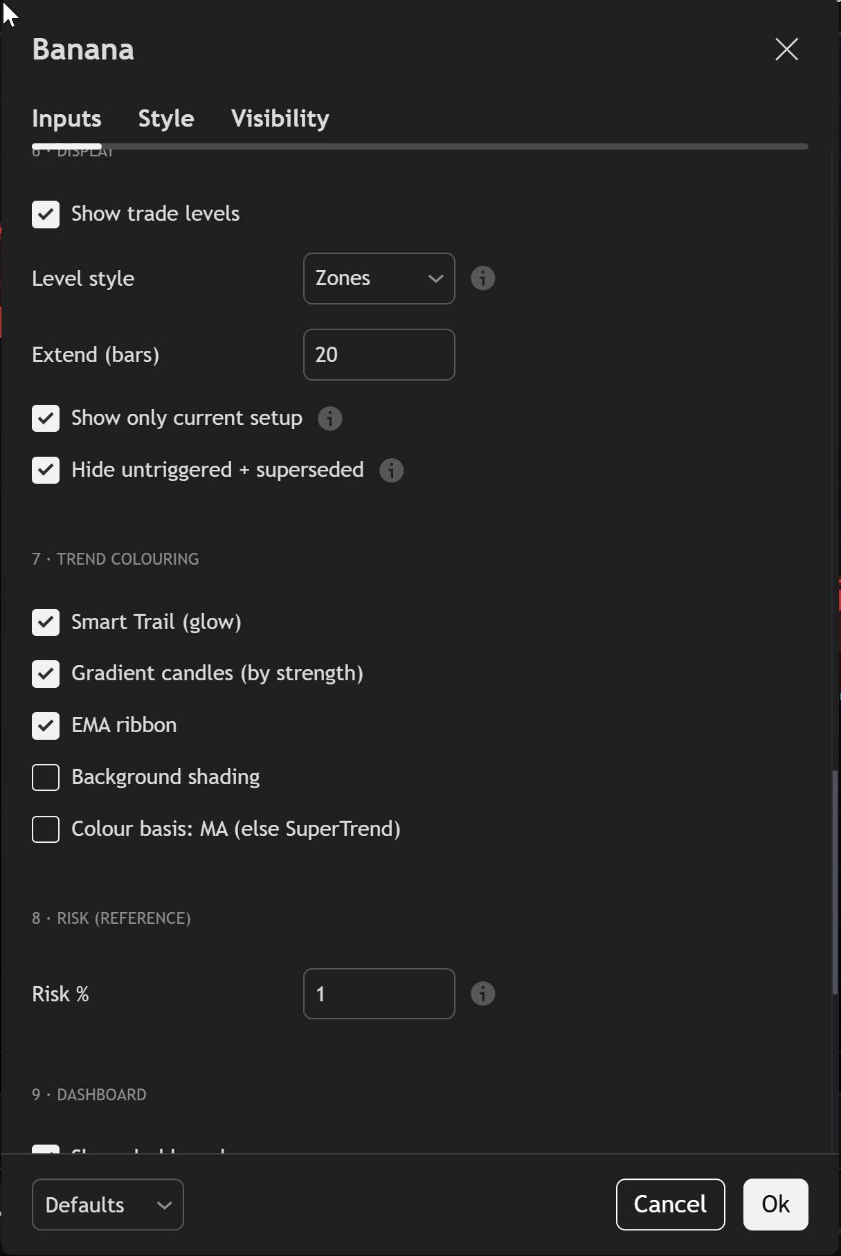 Banana TV Inputs — Display, Trend Colouring, Risk, and start of Dashboard