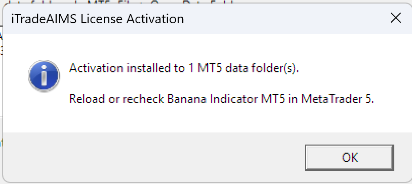 Activation installed confirmation — reload product in MetaTrader 5