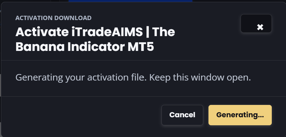 Activation modal — Generating your activation file