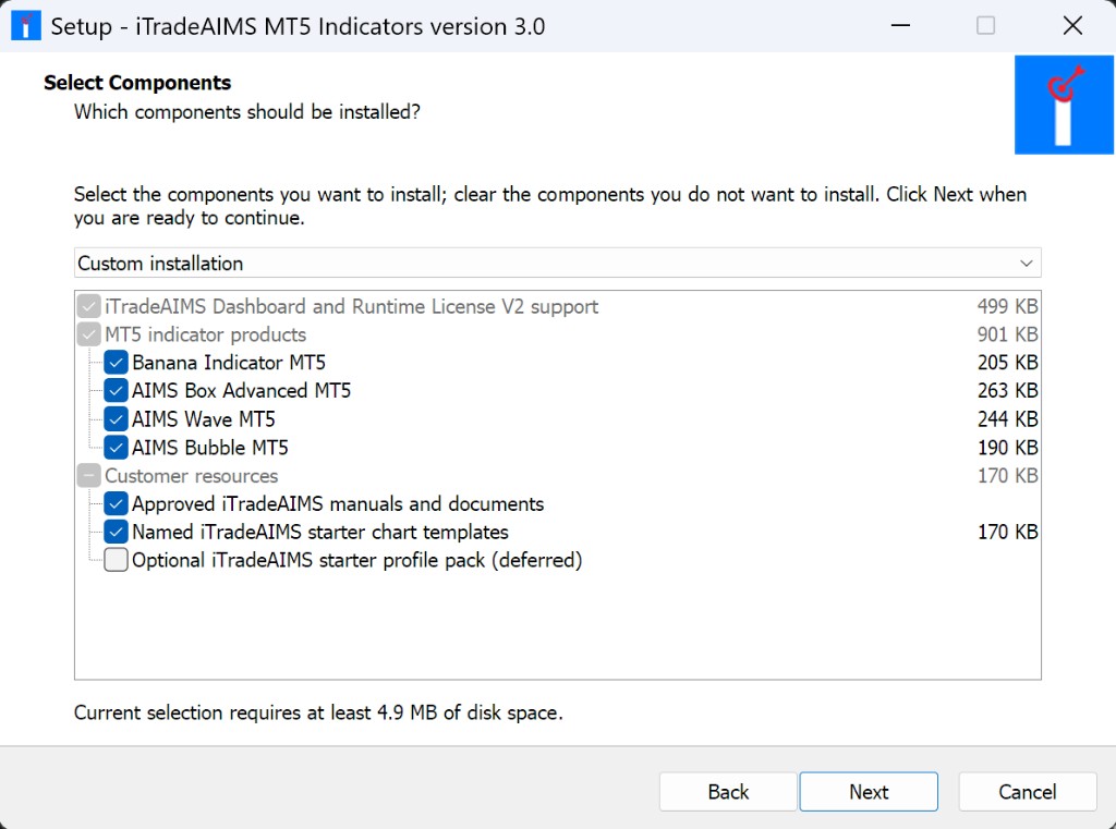 Custom installation — same components, optional profile pack deferred