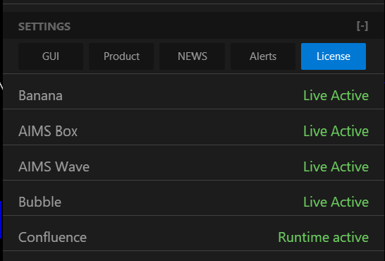 iTradeAIMS Dashboard License tab showing Live Active status